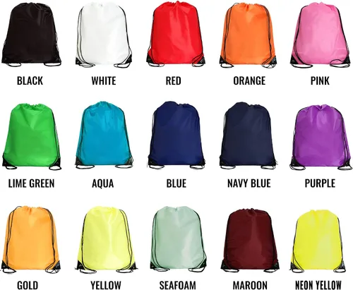 Vista 4 de Threadart Mochilas con cordón Paquete de 10 Saco deportivo de cuerda Gimnasio, almacenamiento y viajes Grande 15 x 18.5 pulgadas, Amarillo Neón