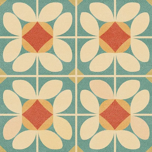Vista 15 de IVN 10 azulejos de suelo de 12 x 12 pulgadas, diseño geométrico floral azul y naranja, autoadhesivas, removibles, autoadhesivas, calcomanías