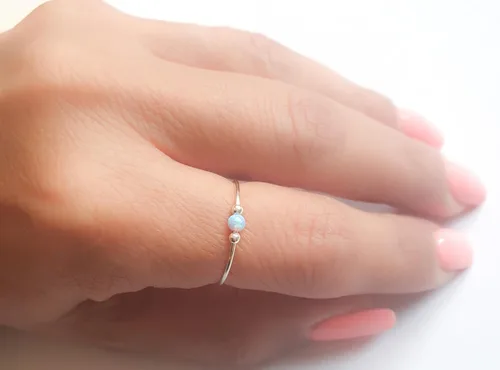 Vista 5 de Anti Stress Anxiety Ring Sterling Silver Stress Relief Fidget Worry Ring Adjustable Blue Opal Spinner Ring