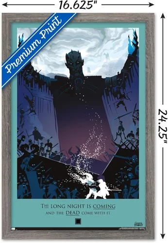 Vista 3 de Trends International Juego de tronos - Póster de pared de noche larga, 14.725 x 22.375 pulgadas, versión enmarcada de madera de granero