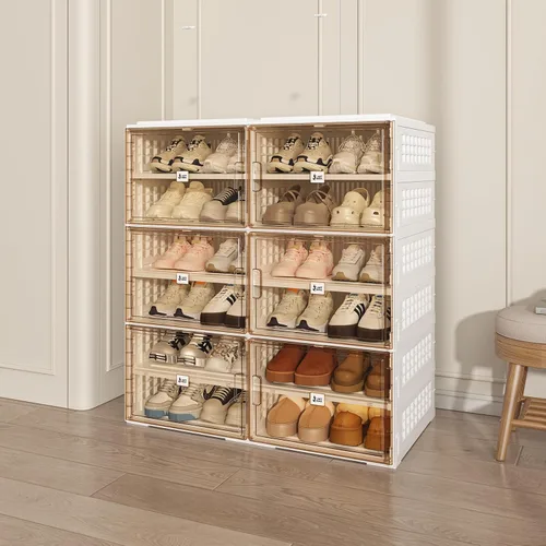 Vista 7 de ANTBOX - Zapatero plegable con puertas transparentes, organizador de zapatos extra grande para entrada y armario, estante de almacenamiento portátil