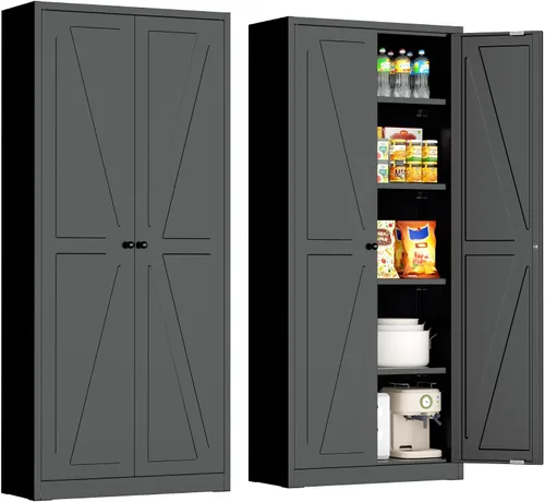 Vista 17 de INTERGREAT Gabinete de almacenamiento de metal con puertas con cerradura, gabinetes de almacenamiento de acero con cerradura con 2 puertas y Negro