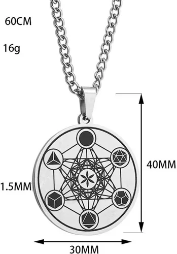 Vista 2 de XHBTS Metatrons - Collar de acero inoxidable para arcángel, metatrón, declaración de protección con dije de acero inoxidable ahuecado para cadena