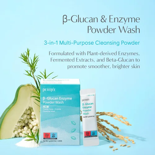 Vista 3 de Petitfee B-Glucan Enzyme Wash 0.04 oz*20ea - Limpiador facial, polvo limpiador con extracto de papaya papaína, extracto de arroz para exfoliación