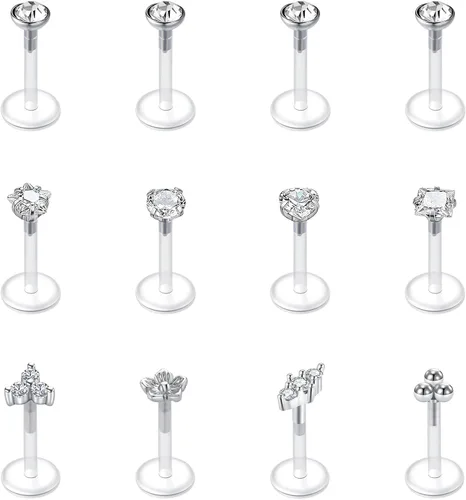 Vista 11 de VCMART - Aretes transparentes para deportes, trabajo, cirugía, juego, conjunto mixto, retenedor de piercing de plástico transparente, retenedor