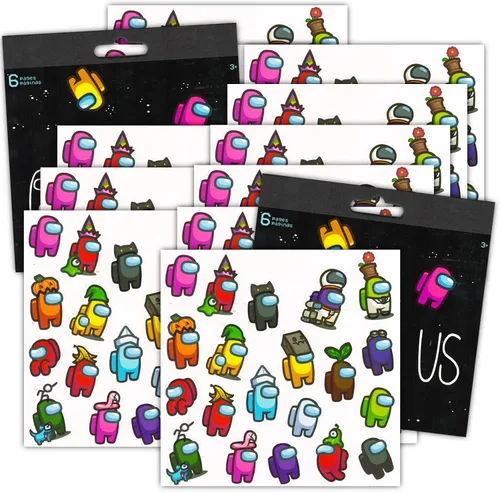Vista 2 de Juego de recuerdos de fiesta de Among Us, paquete con 240 calcomanías de Among Us (12 hojas) y más para niños, adolescentes y adultos