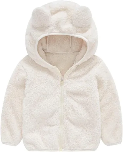 Vista 39 de Chaqueta con capucha de forro polar con cremallera para niñas y niños pequeños, abrigo de osito cálido de invierno Negro