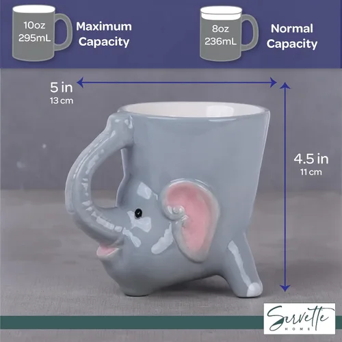 Vista 5 de Servette Home Taza de café de cerámica 10oz Tazas de animales - Elefante