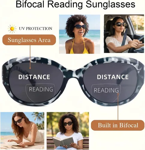 Vista 2 de Lentes de sol bifocales de lectura para mujer, 3 pares, estilo vintage, diseño ovalado Jackie Nearly Invisible Bifocal Lenses,Jackie Oval Ladies