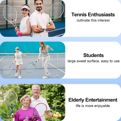 Vista 7 de bo'weiqi Juego de raquetas de tenis recreativas de 27 pulgadas para 2 jugadores, raquetas de tenis ligeras preencordadas para principiantes, incluye