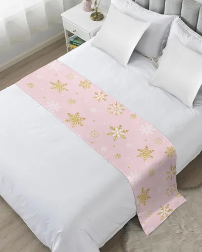 Vista 2 de Camino de cama de copo de nieve rosa rubor para cama de tamaño King, protector de colcha, bufanda de cama para pies y bufandas para dormitorio, sala
