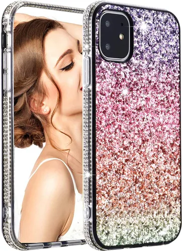 Vista 12 de Solomo Funda para iPhone 11 Pro, funda protectora gradual de arcoíris brillante de lujo con purpurina y parachoques de TPU suave para iPhone 11 Pro