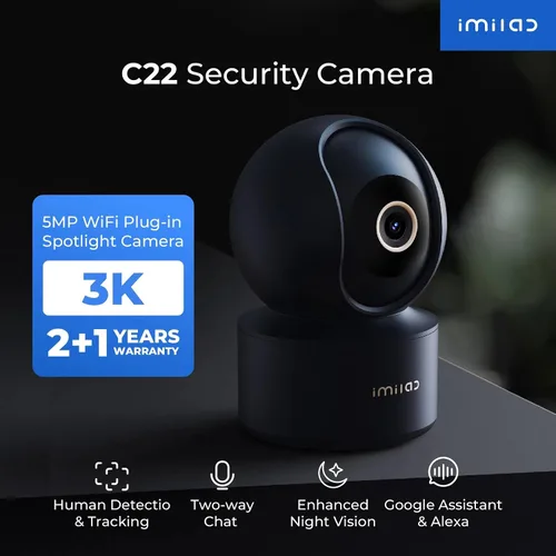 Vista 3 de IMILAB Cámara de Seguridad Interior C22 3K - Cámara Doméstica con Vista de 360° con Visión Nocturna a Color para Monitor de Bebé/Mascota, Cámara
