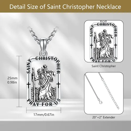 Vista 4 de Collar de amuleto religioso, San Cristóbal, Cruz, Crucifijo, Santa Muerte, Ankh egipcioVikingo, collar con colgante de plata de ley 925, joyería