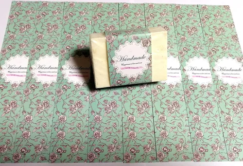 Vista 20 de Cinta de papel de envoltura para barra de jabón casera, productos hechos a mano, 20 piezas (horizontal - puntos azules)