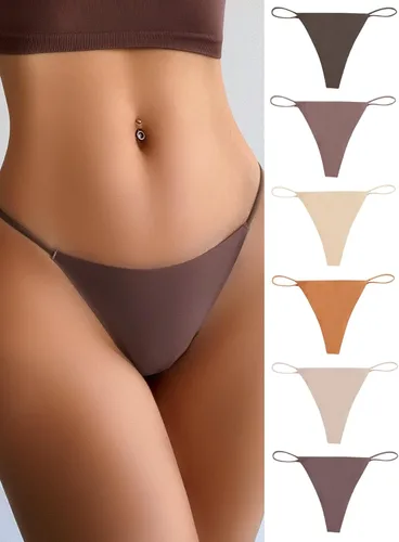 Vista 4 de SheIn 6 piezas sin costuras para mujer sin costuras tangas en T espalda baja ropa