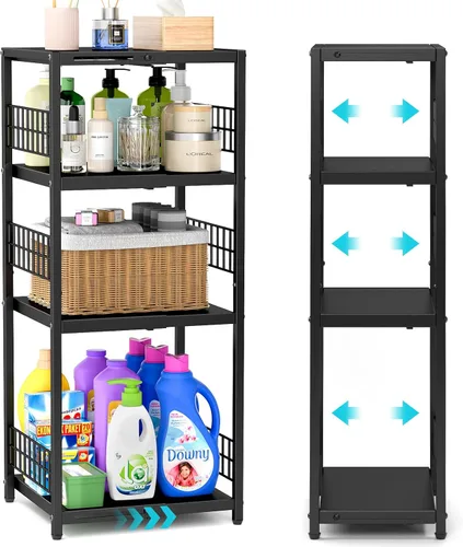 Vista 7 de DAOUTIME - Estantería metálica de 3 niveles, expandible, independiente, estrecha, estantes de piso abierto, ideal para baño, cocina, lavandería