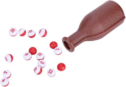 Vista 7 de Botella de dados de billar con 16 bolas numeradas, dados de esfera de goma marrón para piscina de guisantes