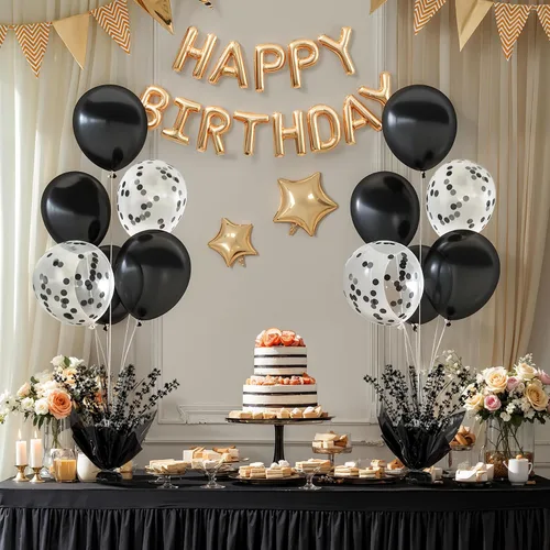 Vista 2 de 2 Juego de Globos de Mesa Negros con Spray de Aluminio para Centro de Mesa con Globos Negros y de Confeti, Kit de Soporte para Decoración de Mesa