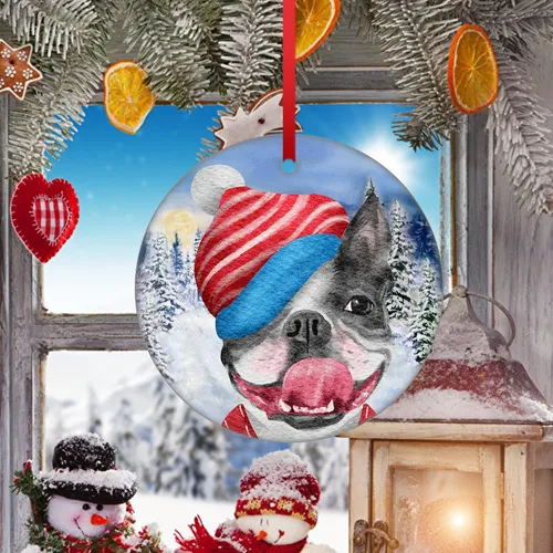 Vista 4 de Bonito adorno de perro travieso y travieso, adorno de Navidad colgante de bulldog francés, adorno de Navidad 2023 para árbol de Navidad, decoración