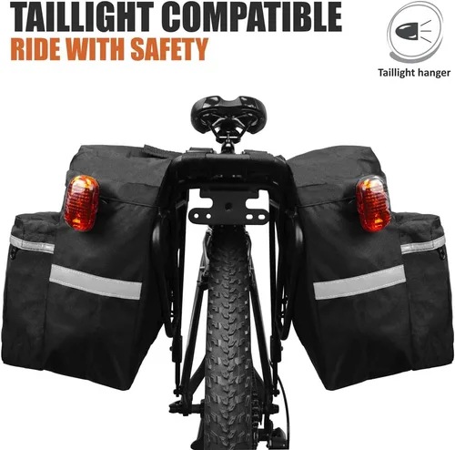 Vista 5 de BV, Alforjas para bicicleta con ganchos ajustables, manija para transporte, borde reflector 3M y bolsillos grandes