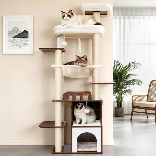 Vista 8 de Gitelsnour Árbol para gatos, torre de madera para gatos de 70.9 pulgadas para gatos grandes y adultos, muebles modernos para gatos con condominio