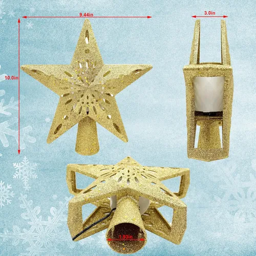 Vista 8 de Estrella para la punta del árbol de Navidad de 10 pulgadas iluminada con 6 modos de proyección, estrella iluminada para la punta del árbol