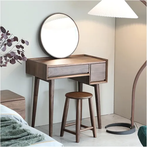 Vista 8 de HIHELO Tocadores de madera para maquillaje, mesa de maquillaje simple y pequeña, estructura de almacenamiento de tocador, delicada tocador