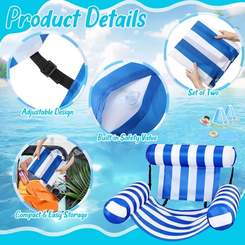 Vista 3 de VioraWhite Paquete de 2 sillas flotantes inflables de piscina para adultos, sillas flotantes para adultos, fideos de piscina para adultos, silla