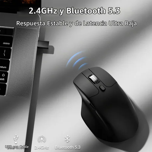 Vista 8 de Keychron M6 All Silent Wireless Gaming Optical Mouse, Tri-Mode 2.4 GHz/Bluetooth 5.3/Wired, PixArt 3395 Sensor, 26000 DPI, Ergonomic Lightweight