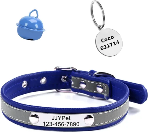 Vista 12 de Collares reflectantes personalizados para gatos con etiqueta de nombre y chapado, collar de gato personalizado grabado con nombre y teléfono, collar
