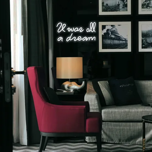 Vista 4 de ATOLS Letrero de neón con texto en inglés «It Was All a Dream» para decoración de pared, funciona con pilas o USB, con texto en inglés «It Was All a