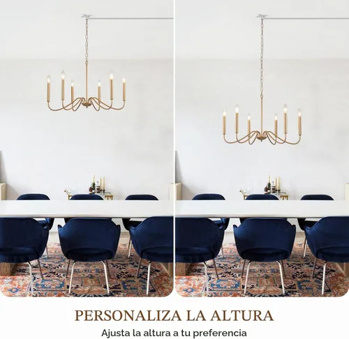 Vista 7 de Candelabro de 6 luces enchufables, lámpara colgante con cable de enchufe de 15.1 pies e interruptor, candelabros dorados enchufables para comedor