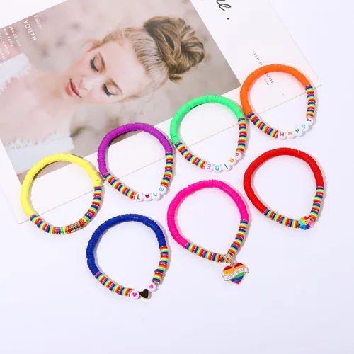 Vista 249 de Surfer Heishi - Pulseras apilables para mujer, apilables, de vinilo arcoíris, disco de arcilla, pulseras elásticas para la amistad, joyería bohemia