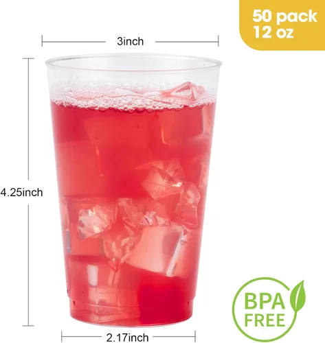 Vista 4 de Goodluck 50 vasos de plástico transparente de 12 onzas para fiestas, vasos desechables de plástico transparente, vasos de cóctel para bodas, Acción