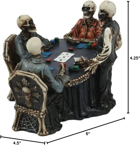 Vista 7 de Ebros Gambling Casino Poker for Eternity Skeleton Dealer with Players at Table Figurine 6.25" Long Osario Macabra Halloween Escultura decorativa