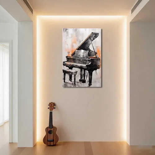 Vista 4 de BJYCHG Lienzo de piano para pared, estudio de música, decoración de habitación, instrumentos musicales, impresiones de imágenes retro abstractas