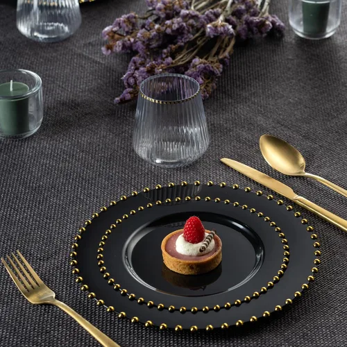 Vista 3 de Plasticpro - Juego de platos combinados de 32 piezas de plástico para cena, platos desechables de plástico elegantes y resistentes para fiestas de 7