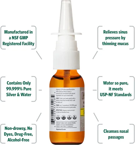 Vista 2 de Argentyn 23 Sinus Relief - Spray nasal natural de plata coloidal, niebla nasal bio activa para apoyo sinusal y apoyo inmunológico, adultos y niños