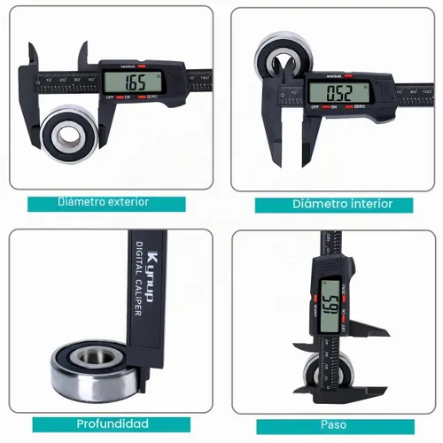 Vista 4 de Kynup - Calibrador digital, herramienta de medición con pantalla LCD, calibrador electrónico de micrómetro con función de apagado automático