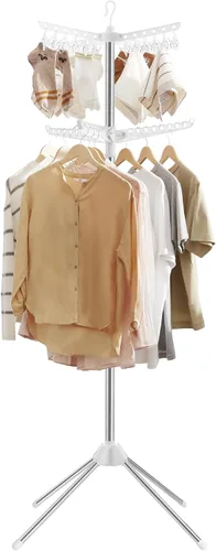Vista 13 de SONGMICS Tendedero de secado de ropa, 61.6 pulgadas, 3 brazos giratorios Negro