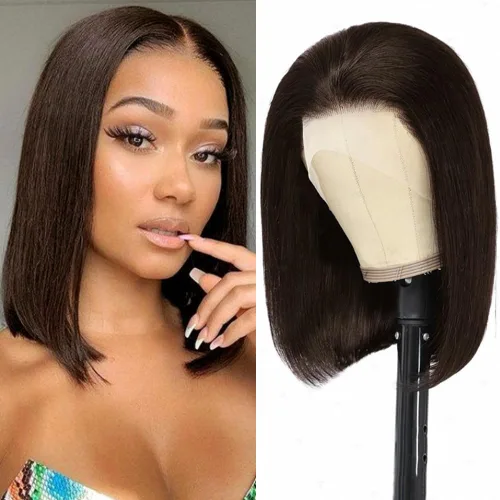 Vista 9 de UTIDE Peluca de cabello humano lacio de 5 x 5 pulgadas, peluca frontal de encaje frontal transparente HD de 150 %, peluca frontal corta y recta de 5