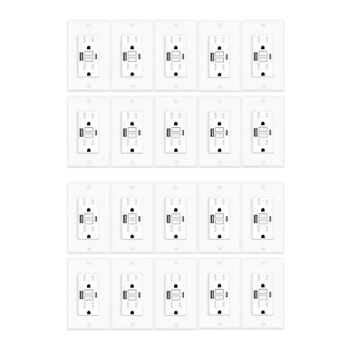 Vista 13 de 15 Amp GFCI Outlet with USB C Ports & USB-A, 1PCS 24W Self-Testing GFCI USB Combo with LED Indicator, Tamper Resistant for Kitchen & Bathroom