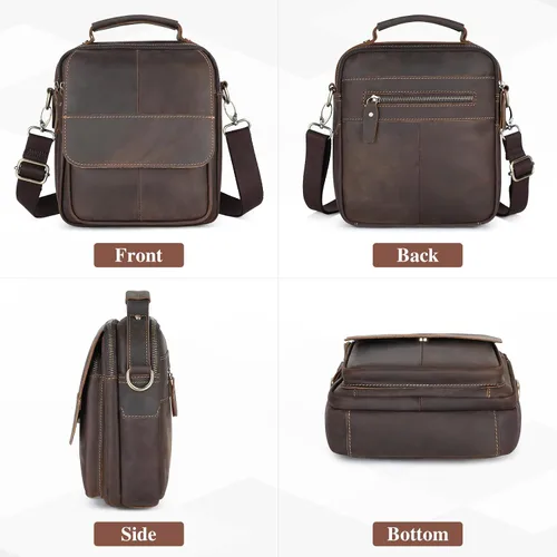 Vista 5 de BAIGIO Pequeña bolsa de mensajero de cuero para hombre, bolso de hombro cruzado, bolso vintage para hombre para Ipad Travel Bussiness