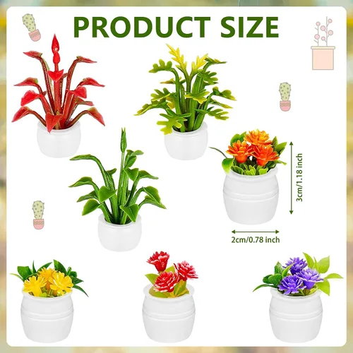 Vista 2 de Skylety 14 piezas de plantas falsas en miniatura, casa de muñecas, flores en miniatura para manualidades, mini plantas de imitación y flores a