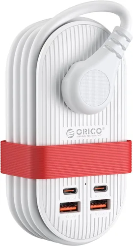 Vista 10 de ORICO Tira de alimentación de viaje de 22.5 W, estación de carga 7 en 1 (3 AC, 4 puertos USB) Cable de extensión de 4 pies, enchufe plano esencial