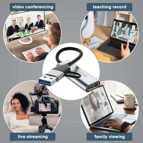 Vista 7 de VIXLW Tarjeta de captura HDMI, dispositivo de captura HDMI 4K a USB/USB-C, tarjeta de captura de video USB3.0 para transmisión y grabación, funciona