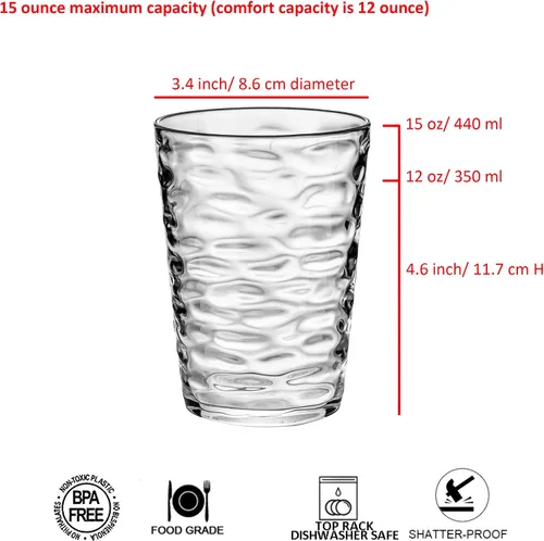 Vista 2 de Vasos de plástico de 14 onzas, vasos acrílicos, juego de 6 vasos de plástico transparente reutilizables, apilables, sin BPA, a prueba de roturas