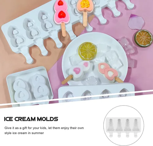 Vista 6 de Moldes para paletas de hielo para árbol de Navidad, bandejas reutilizables de 4 ranuras para paletas de hielo con moldeador de fácil liberación