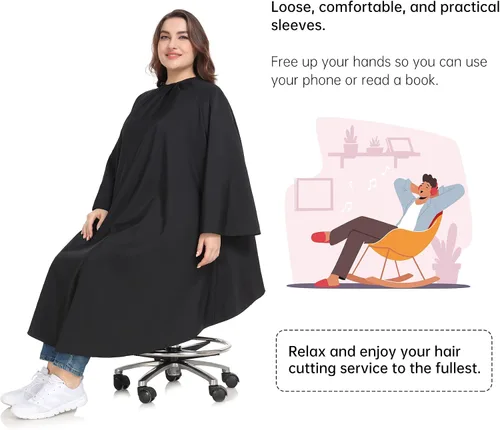 Vista 3 de Professional Barber & Salon Cape with Sleeves Large Hair & Water Repellent Cutting Cape with Adjustable Snaps
